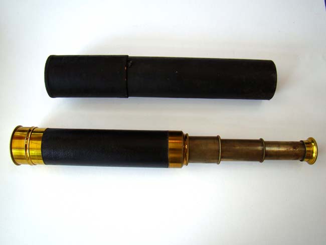 A late 19th century French three-draw telescope in near 'mint' condition circa 1860-1880